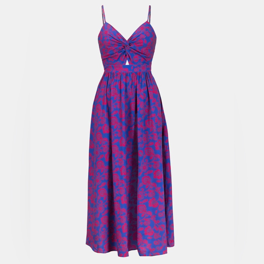NWOT- CUPSHE Women's Maxi Dress Floral Print Twisted V Neck Blue Floral- Size L - Picture 4 of 9